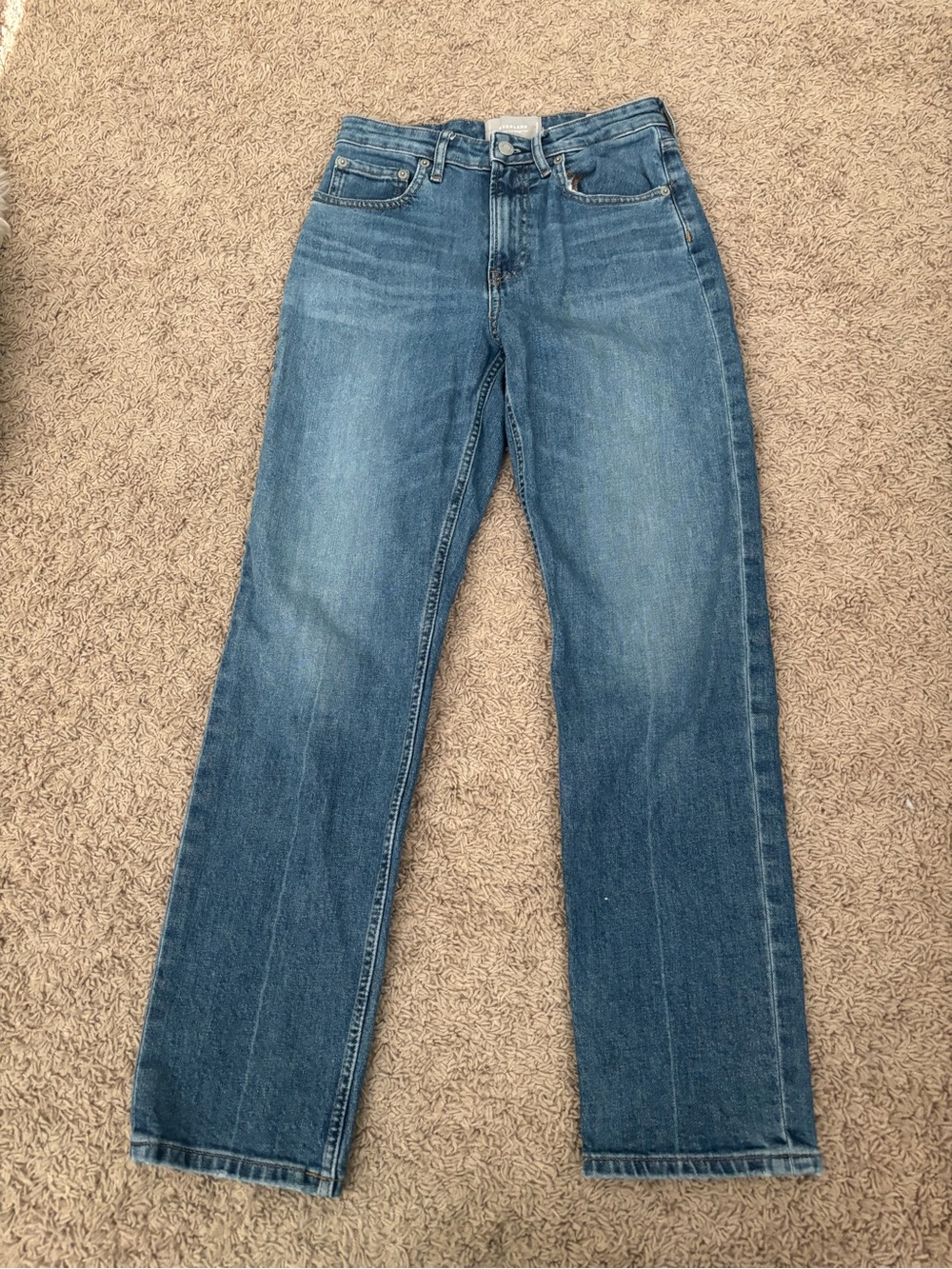 Everlane High-Rise Straight Jean in Medium Blue